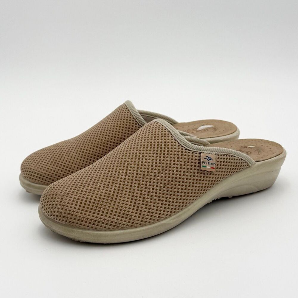 Fly Flot Womens Beige Slip-On Mule Shoes Cloth Slippers - US Size 8-8.5 / EU 39